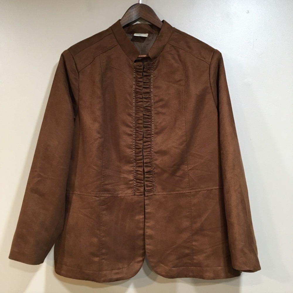 Vtg‎ Bedford Fair Faux Suede Jacket Womens 20W Mandarin Collar Classic Western